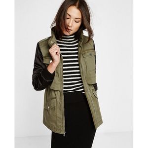 Express Olive Utility Jacket Satin Sleeved